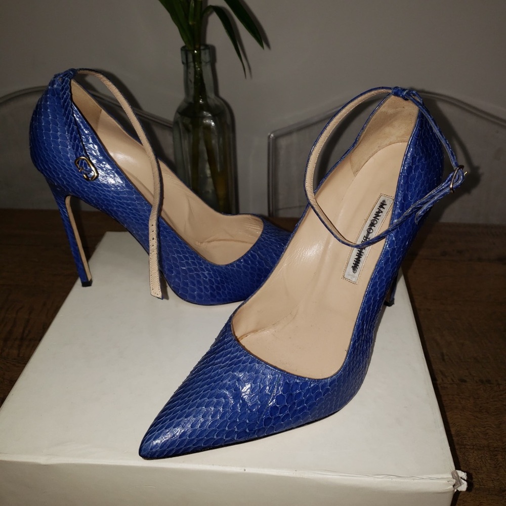 Blue python manikin blahnik heels